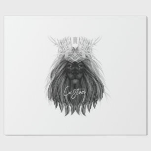 Papier Cadeau Lion noir avec couronne Antlers et monogramme