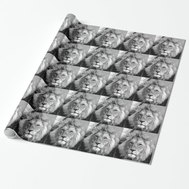 Papier Cadeau Lion noir blanc (Déroulé)