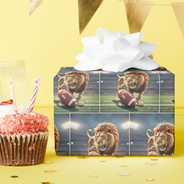 Papier Cadeau Lion Roulant Au Stade De Football (Fête d'anniversaire)