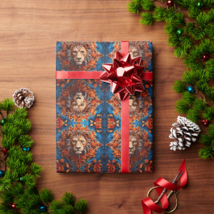 Papier Cadeau Lion vibre avec motifs floraux