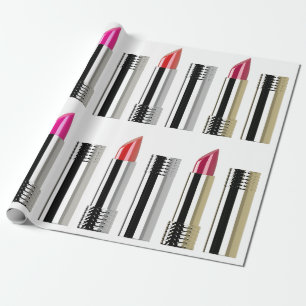 Papier Cadeau Lipstick beauté maquillage cosmétique argent rose 