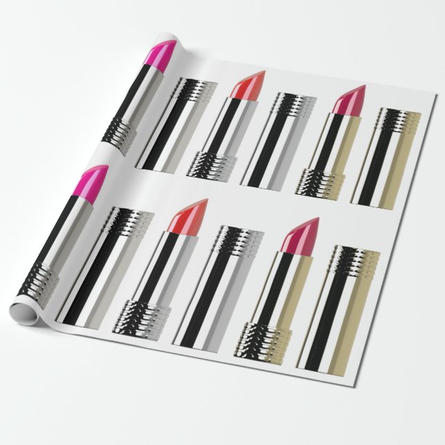 Papier Cadeau Lipstick beauté maquillage cosmétique argent rose  (Déroulé)
