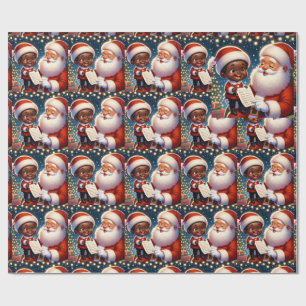 Papier Cadeau Little Black Boy sur les genoux de Père Noël