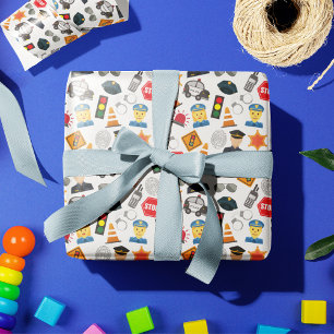 Papier Cadeau Little Boys Police Officier Motif Enfants