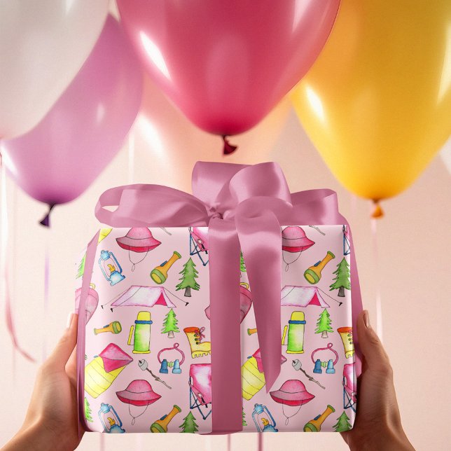 Papier Cadeau Little Girl One Happy Camper First Birthday Party (Créateur téléchargé)