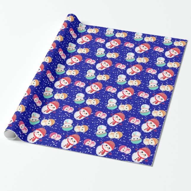 Papier Cadeau Little Snowman Navy Blue (Déroulé)