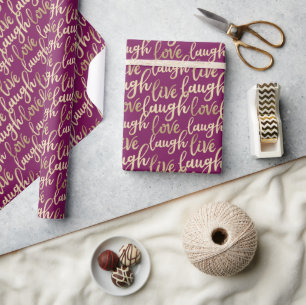 Papier Cadeau Live Laugh Love Faux Gold Letting Dark Magenta