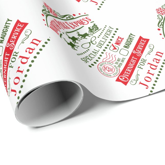 Papier Cadeau Livraison de Noël Santa Clause Pôle Nord Express (Coin rond)