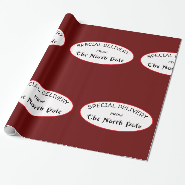 Papier Cadeau Livraison spéciale du Pôle Nord Rouge foncé (Déroulé)