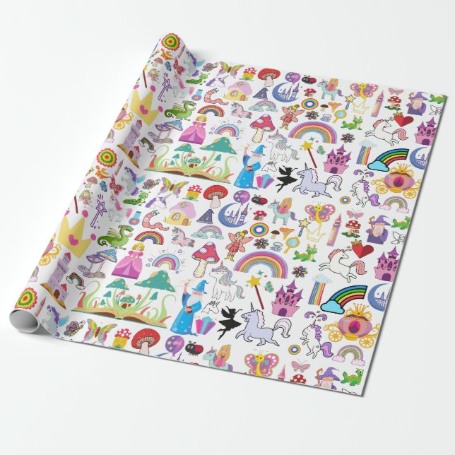 Papier Cadeau Livre d'histoire Fairytale Papier d'enveloppement  (Déroulé)