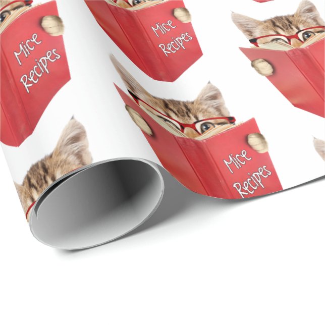Papier Cadeau Livre rouge de lecture de chat (Coin rond)