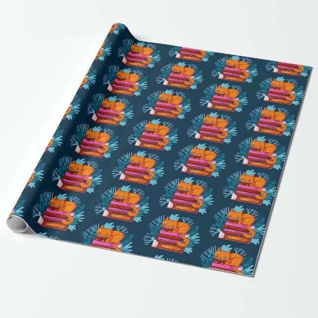 Papier Cadeau Livres Approuvés Cat Turquoise (Déroulé)