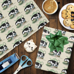 Papier Cadeau Livres Confortables Chat Smoking Thé Mignon Théièr