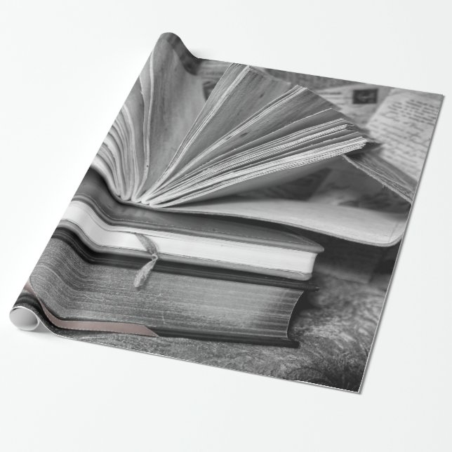 Papier Cadeau Livres en noir et blanc (Déroulé)
