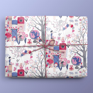 Papier Cadeau Livres Fairytale et Créatures Magiques Blanc