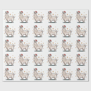 Papier Cadeau Llama Alpaga Avec Chapeau De Père Noël Et Guirland