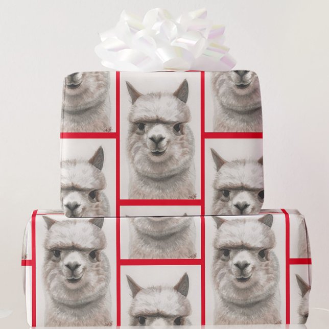 Papier Cadeau Llama Aquarelle Papier à envelopper Alpaca Sourire (Créateur téléchargé)