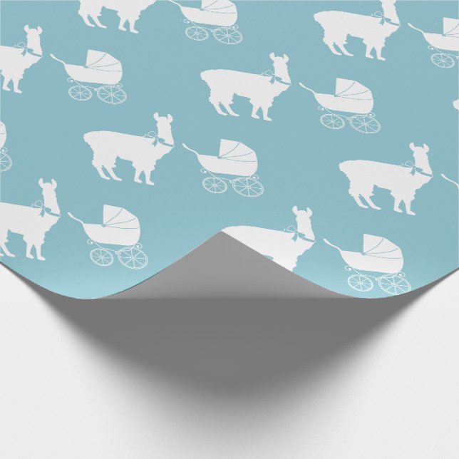 Papier Cadeau Llama Baby shower Cute Blue Boy (Coin)
