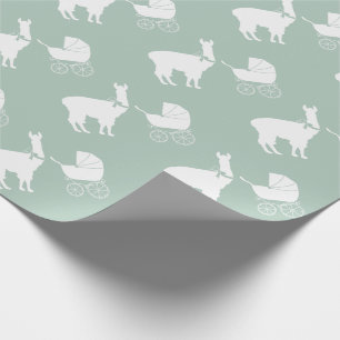 Papier Cadeau Llama Baby shower vert mignon Hommes Neutre