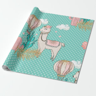 Papier Cadeau Llama Steampunk du désert Paillettes Rose, Menthe