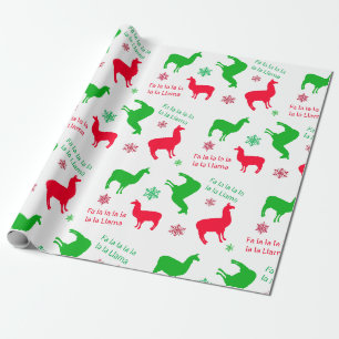 Papier Cadeau Llamas de Noël et Snowflakes Rouge et vert