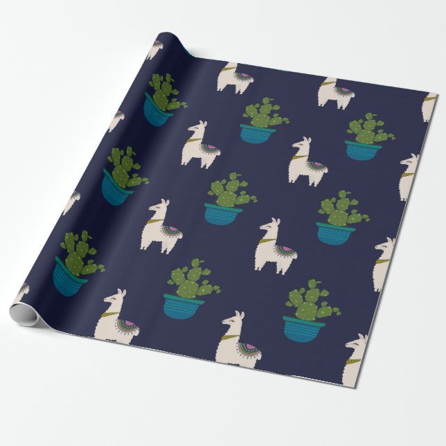 Papier Cadeau Llamas et Cactus (Déroulé)