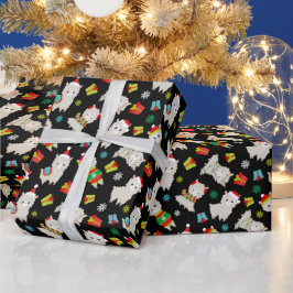 Papier Cadeau Llamas Festive de Noël en noir