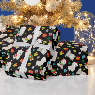Papier Cadeau Llamas Festive de Noël en noir