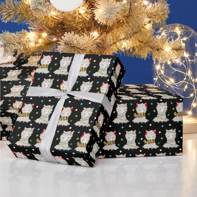Papier Cadeau Llamas Festive de Noël en noir (Vacances)