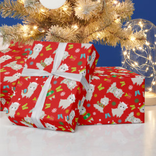 Papier Cadeau Llamas Festive de Noël en rouge