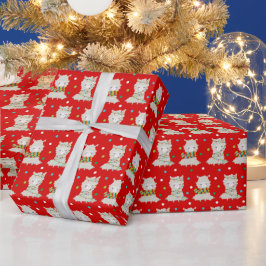 Papier Cadeau Llamas Festive de Noël en rouge