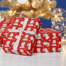 Papier Cadeau Llamas Festive de Noël en rouge