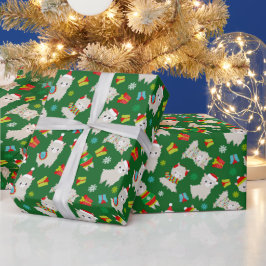 Papier Cadeau Llamas Festive de Noël sur vert