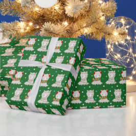 Papier Cadeau Llamas Festive de Noël sur vert