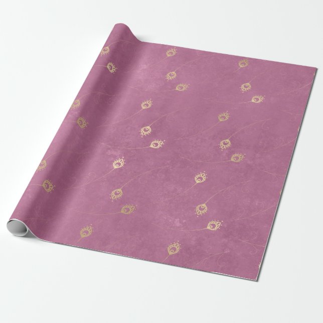 Papier Cadeau L'oeil Abstrait de Peacock plumes de rose (Déroulé)