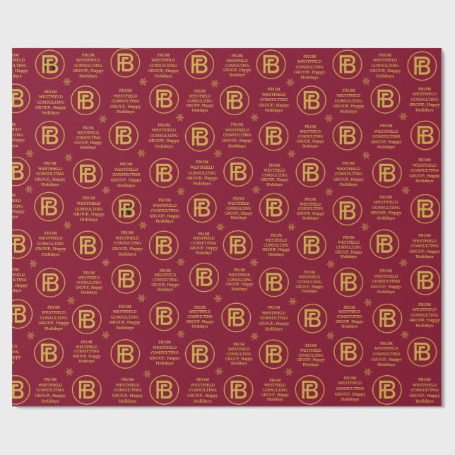 Papier Cadeau Logo d'affaires élégant Vacances Bourgogne et Or (Plat)