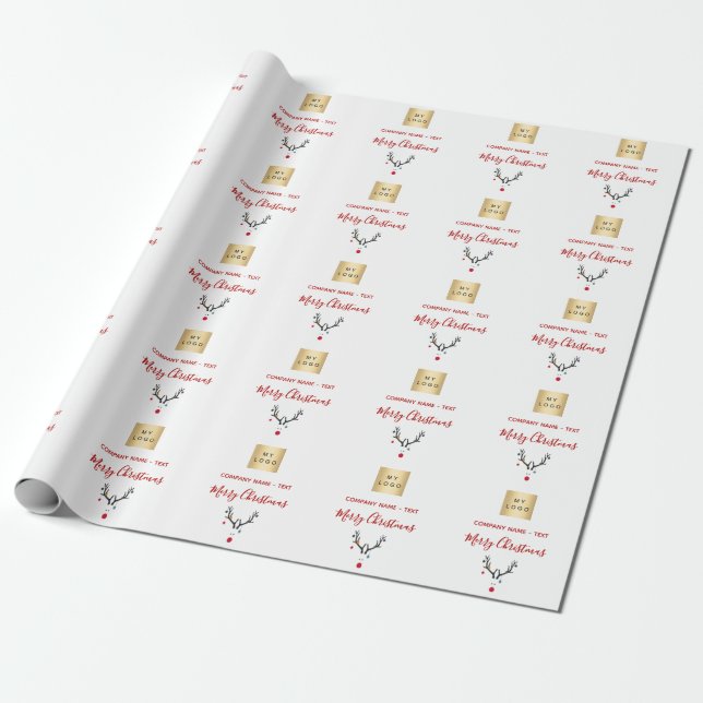 Papier Cadeau Logo d'entreprise de rennes rouges blancs de Noël (Déroulé)