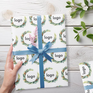 Papier Cadeau Logo d'entreprise Floral Wreath Noël