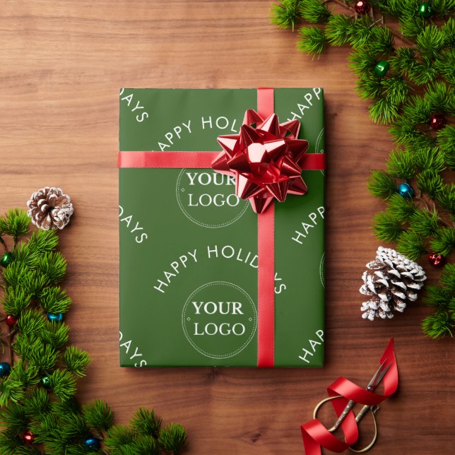 Papier Cadeau Logo d'entreprise Joyeux Noël en vert  (Cadeau de vacances)