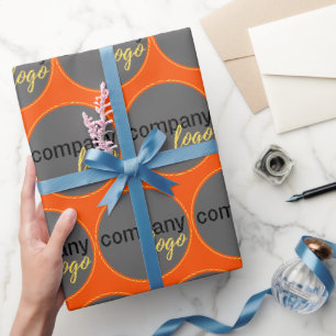 PAPIER CADEAU LOGO D'ENTREPRISE MOTIF À REPRISE ORANGE LUMINEUX
