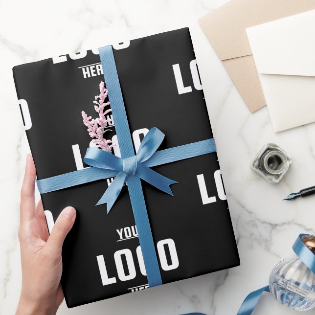 Papier Cadeau Logo d'entreprise personnalisé - Noir (Custom Business Logo Branded – Black Wrapping Paper)