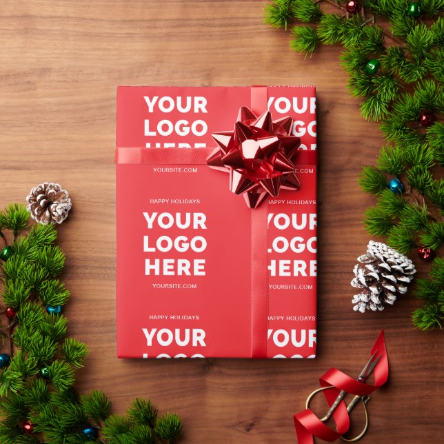 Papier Cadeau Logo d'entreprise rouge et blanc Joyeuses Fêtes (Cadeau de vacances)