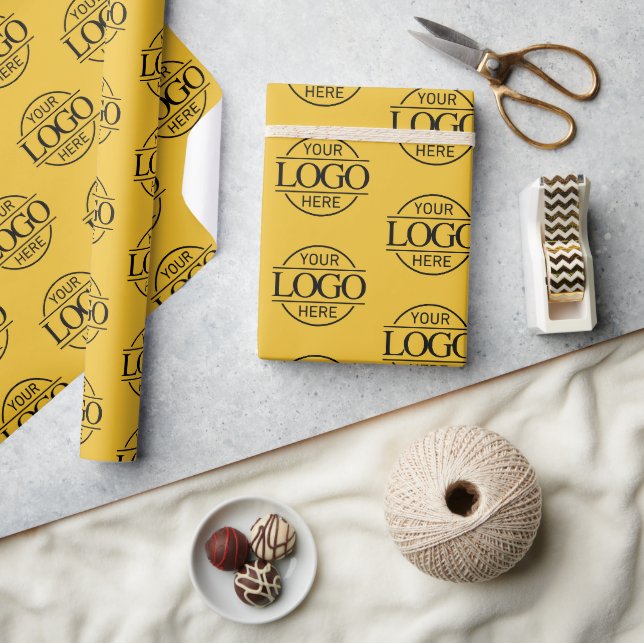 Papier Cadeau Logo d'entreprise simple jaune promotion (Artisanat)