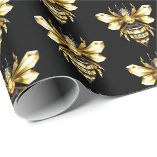 Papier Cadeau Logo Faux Gold Foil Bee Polygonal sur Noir