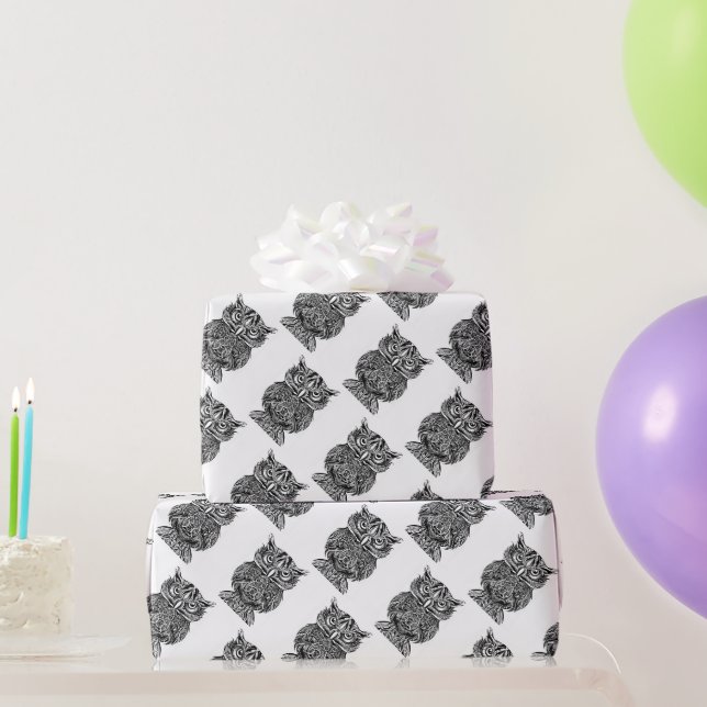 Papier Cadeau Logo noir blanc de hibou d'art graphique (Cadeaux de fête)