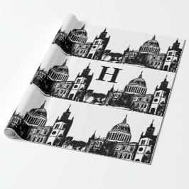 Papier Cadeau Londres Angleterre Élégant Monogramme noir blanc