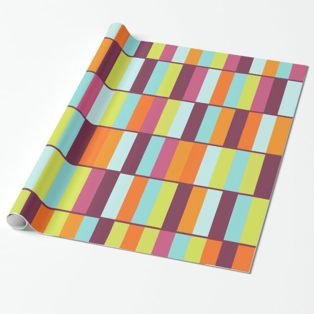Papier Cadeau Longs blocs colorés À damiers Motif géométrique (Déroulé)