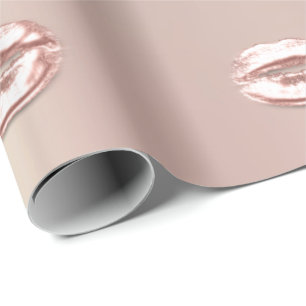 Papier Cadeau L'or rose de lèvres de baiser rougissent bonbon
