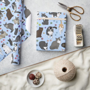 Papier Cadeau Lotsa Chats bleu rouleau de