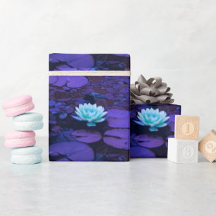 Papier Cadeau Lotus Fleur violet bleu turquoise motif floral